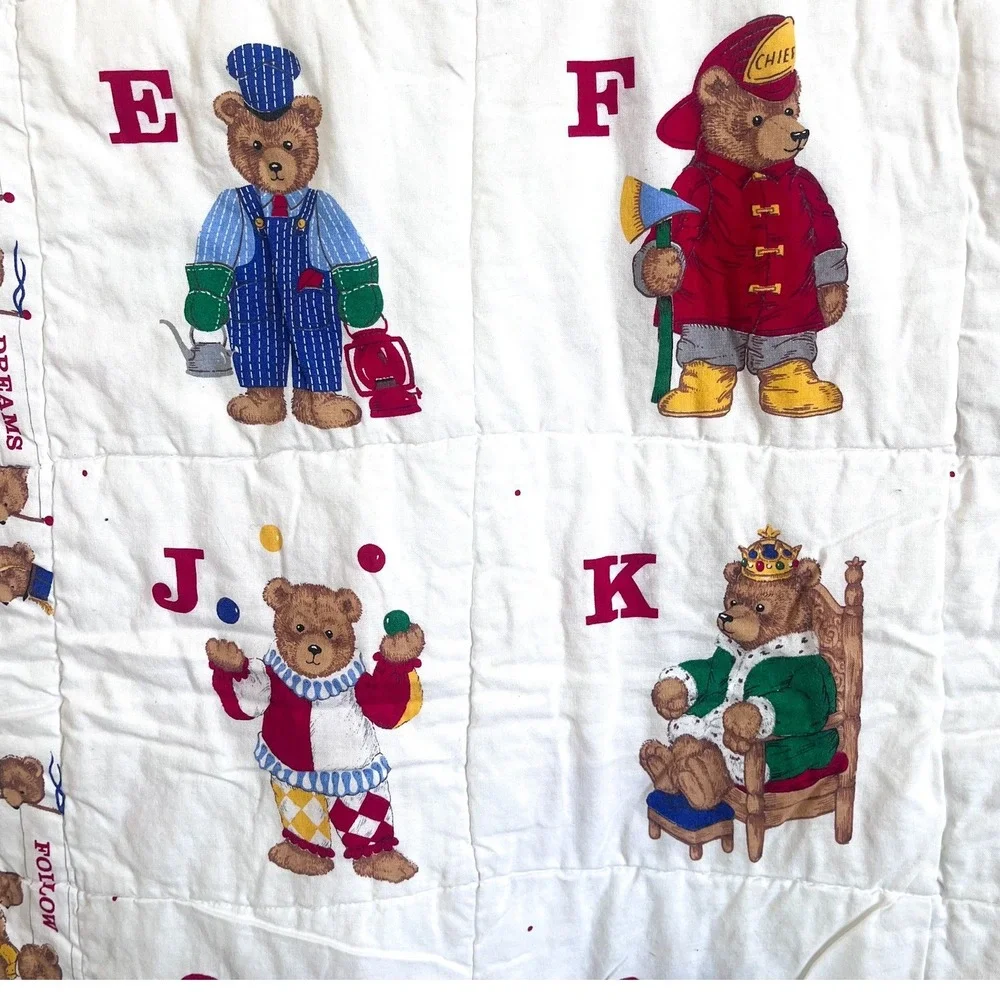 Handmade Teddy Bear Alphabet‎ Quilted Baby Throw Blanket Nursery Cottage 40X31
